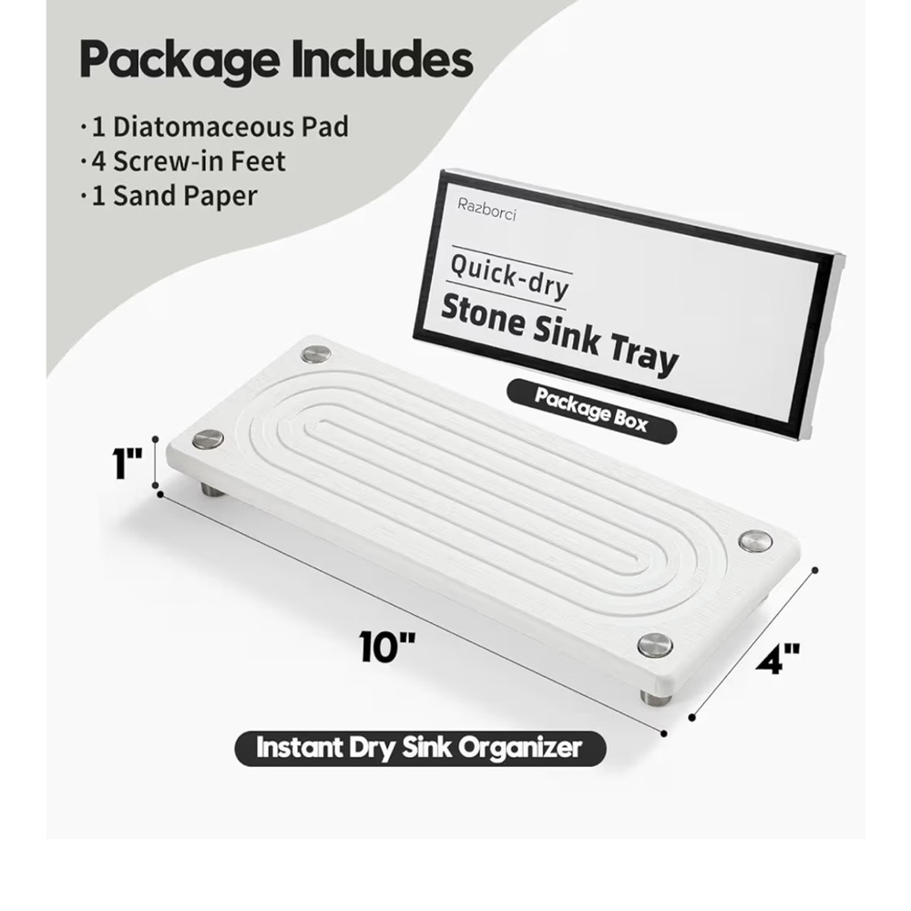 Quick-Dry Stone Sink Tray - White